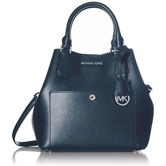 New! MICHAEL KORS Leather Greenwich Large Grab Bag Handbag Crossbody Navy Blue - Picture 5 of 16